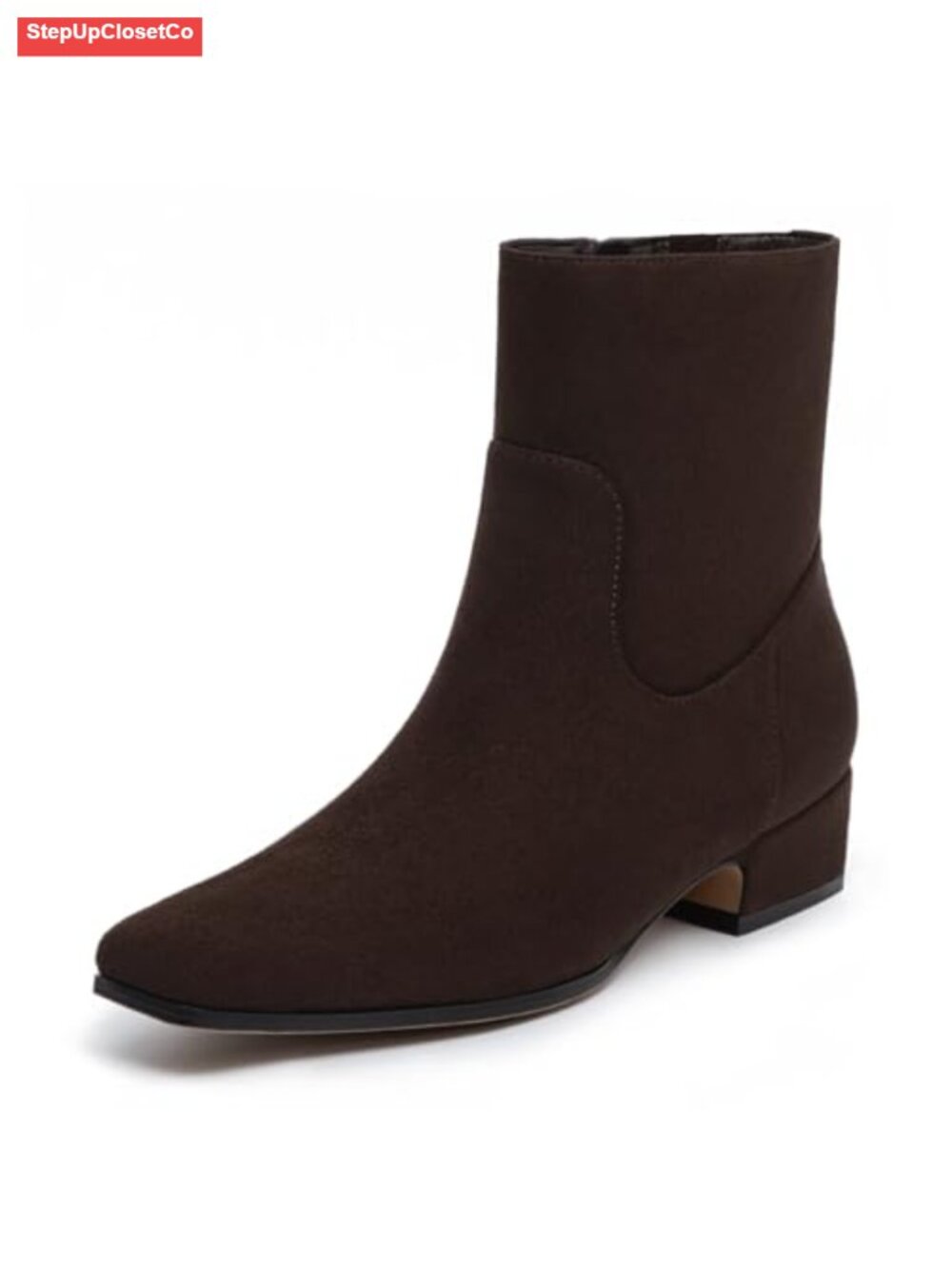 Women's Suede Square Toe Ankle Boots with Chunky Low Heel